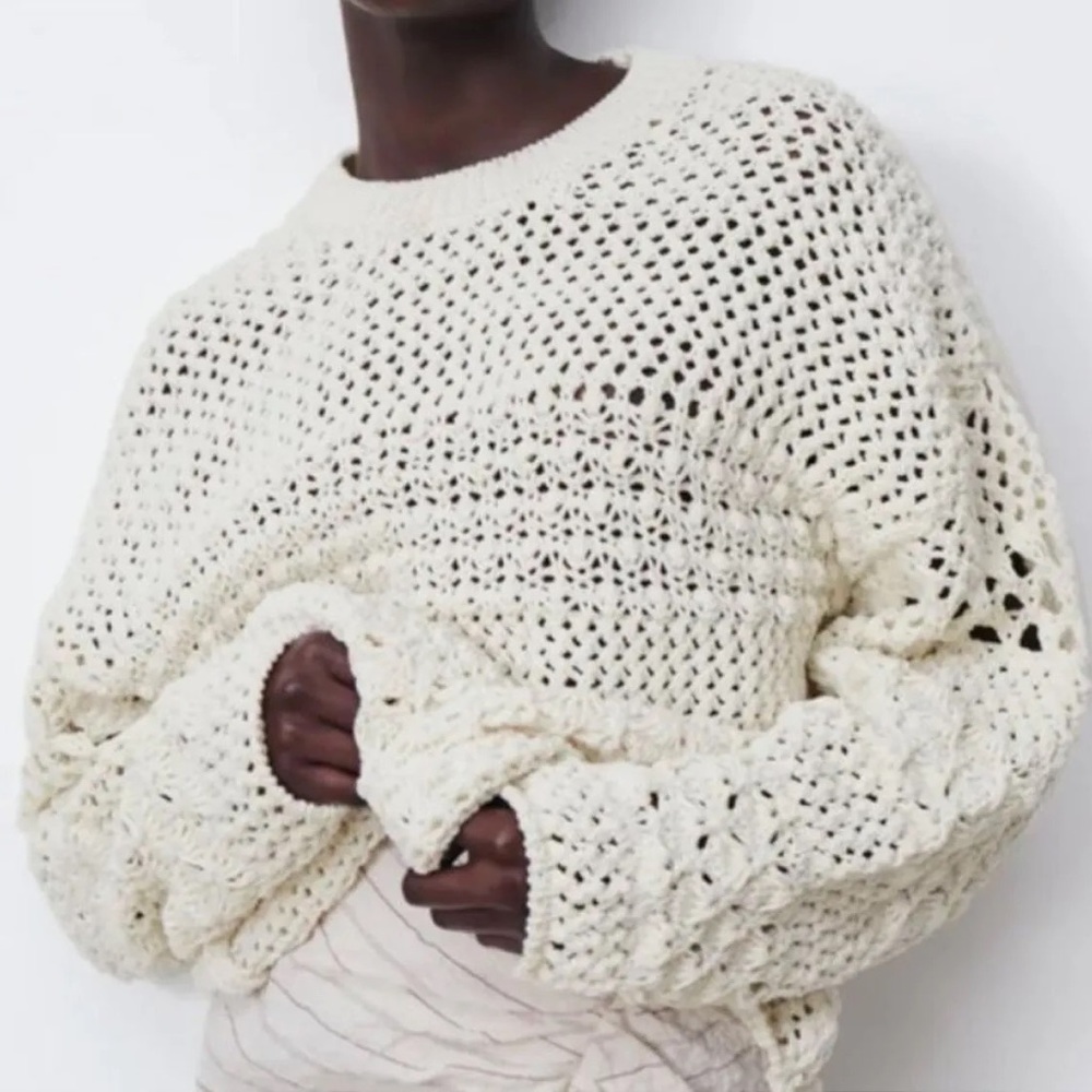 ZARA Textured Knit Sweater in cream